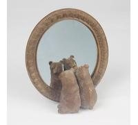 Fyne-Finds Bears in Oval Mirror Resin Frame Freestanding Decorative Leaf Design Vanity Shelf Dressing Table Gift