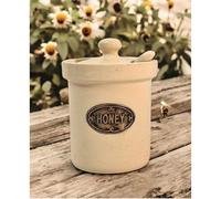 Fyne-Finds Ceramic Cream Honey Jar with Lid & Spoon Vintage Rustic Storage Jar Set Home Kitchen Table