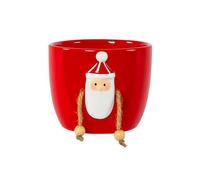 Fyne-Finds Ceramic Red Christmas Plamt Pot Santa with Dangly Arms Glossy Festive Xmas Planter Cover Gift (Small)