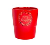 Fyne-Finds Ceramic Red Plant Pot Merry Christmas 13cm,5inch Indoor Glossy Festive Xmas Planter Cover Gift