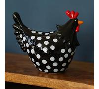 Fyne-Finds Ceramic Speckled Chicken Polka Dot Hen Shelf Sitter Ornament Decorative Home Figurine (Large Black)