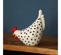 Fyne-Finds Ceramic Speckled Chicken Polka Dot Hen Shelf Sitter Ornament Decorative Home Figurine (Medium White)