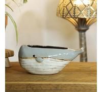 Fyne-Finds Ceramic Whale Plant Pot Novelty Glazed Gift 22cm, 9inch Ornament Fish Shaped Planter