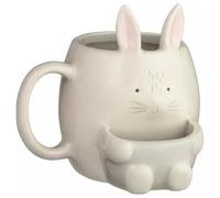 Fyne-Finds Ceramic White Bunny Mug with Cookie Holder 300ml Coffee Tea Cup Novelty Gift
