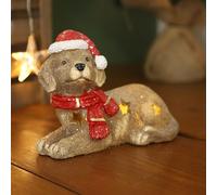 Fyne-Finds Christmas Led Ornament Cement Sitting Dog Scarf Cap Stars Cutout Festive Light-up Decor Xmas Home Gift