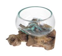 Fyne-Finds Driftwood Glass Candy Bowl Rustic Molten Lava Bowl on Wood Root Stand Decorative Gift