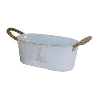 Fyne-Finds Galvanised Metal Tin Pail Trough Embossed Tree 30cm,12Inch Plant Pot Gold White Christmas Xmas Decor