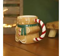 Fyne-Finds Gingerbread Man Ceramic Mug Festive Christmas Hot Chocolate Holiday Coffee Tea Cup with Candy Cane Handle Fun Novelty
