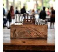 Fyne-Finds Mango Wood Cutlery Stand with Handle Kitchen Dining Table Caddy Utensils Holder Organizer