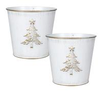 Fyne-Finds Metal Christmas Tree Embossed Plant Pot 15cm, 6inch Tin Pail Planter 1.5L Gold White Decor Xmas Gift (2)