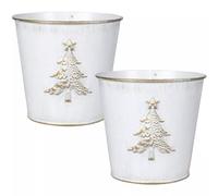 Fyne-Finds Metal Christmas Tree Embossed Plant Pot 20cm, 8inch Tin Pail Planter 3 Liters Gold White Decor Xmas Festive Gift (2)