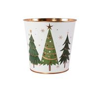 Fyne-Finds Metal White Plant Pot Christmas Trees Stars Design 14cm, 5.5inch Tin Pail Gold Rim Xmas Festive Planter Home Garden (1)