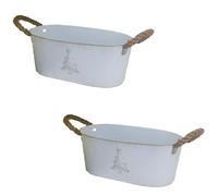 Fyne-Finds Pack of 2 Metal Tin Pail Trough Embossed Tree 30cm,12Inch Plant Pot Gold White Christmas Xmas Decor