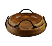 Fyne-Finds Pack of 2 Wooden Display Bowls Mango Wood Bowls with Metal Handles Fruit Trinket Decorative Bowl