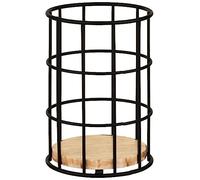 Fyne-Finds Round Black Wire Metal Utensils Cutlery Storage Holder Caddy With Wooden Base Space Saving Compact Utensil Rack