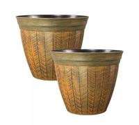 Fyne-Finds Round Orange Plant Pot Panelled Rust Effect 38cm,15inch Garden Outdoor 21L Planter Cover Drainageholes Weatherproof Home Indoor Decor Gift (2)