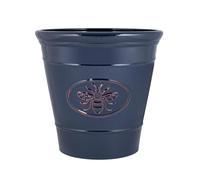 Fyne-Finds Round Plastic Blue Plant Pot 40cm,16inch Bee Embossed Pot 34L Glossy Effect Garden Planter Cover Weatherproof, Drainage Hole & UV-Resistant (1)