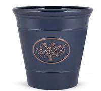 Fyne-Finds Round Plastic Olive Blue 30cm,12inch Plant Pot 14Liters Tree of Life Embossed Garden Planter Weatherproof Drainage Holes (1)