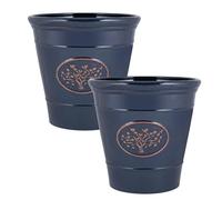 Fyne-Finds Round Plastic Olive Blue 30cm,12inch Plant Pot 14Liters Tree of Life Embossed Garden Planter Weatherproof Drainage Holes (2)