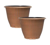 Fyne-Finds Round Plastic Orange Plant Pot 32cm,13inch Braided Pattern 12L Garden Outdoor Planter Cover Weatherproof Frostproof DrainageHoles (2)