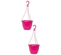 Fyne-Finds Round Plastic Pink Hanging Basket 26cm, 10inch Glossy Plant Pot 5L Garden Hook Planter Cover Drainage Hole, UV & Frost Resistant (2)