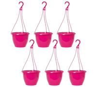 Fyne-Finds Round Plastic Pink Hanging Basket 26cm, 10inch Glossy Plant Pot 5L Garden Hook Planter Cover Drainage Hole, UV & Frost Resistant (6)