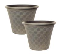 Fyne-Finds Round Plastic Plant Pot 30cm, 12inch Patina Bronze 9.5L Home Garden Planter Cover Drainage Holes, Weather, Frost Proof (2)