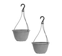 Fyne-Finds Round Plastic Silver Grey Hanging Basket 30cm, 12inch Plant Pot 8L Outdoor Garden Hook Hanger Planter Weatherproof, Drainage Hole, UV-Resistant, Frost Proof (2)