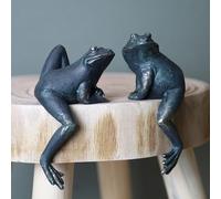 Fyne-Finds Set of 2 Climbing Frogs Shelf Sitting Bronze Effect Resin Animal Sculptures Gift
