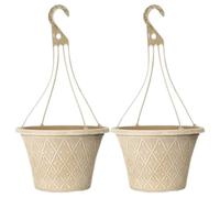 Fyne-Finds Set of 2 Hanging Basket Cream 30cm 12Inch Outdoor Planter Decorative Weatherproof Drainage Hole Plant Pot