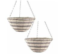 Fyne-Finds Set of 2 Natural Grey Cream Wicker Hanging Deco Basket 30cm,12Inch Lined Willow Planter with Chains