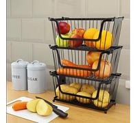 Fyne-Finds Set of 3 Black Metal Wire Vegetable Fruit Storage Organizer Kitchen Toilet Stackable Caddy Basket Rack For Household Items