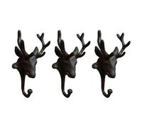Fyne-Finds Set of 3 Cast Iron Brown Stag Head Wall Single Hook Rack Utility Storage for Coats Keys Bags Leads Hanger