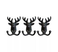Fyne-Finds Set of 3 Cast Iron Stag Head Wall 2 Hooks Each Rack Utility Storage for Coats Keys Bags Leads Hook
