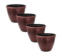 Fyne-Finds Set of 4 Plastic Cromarty Planter 30cm, 12inch Antique Copper Pot 10L Garden Patio Balcony Decor Plant Pot Cover with Drainage Holes