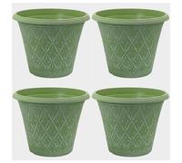 Fyne-Finds Set of 4 Round 30cm, 12inch Garden Plastic Material Plant Pot Moss Green Outdoor Planter Decorative Cover, Drainage Holes, Weather, Frost Proof