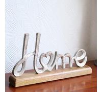 Fyne-Finds Silver Aluminium HOME Letters on Wooden Bae 30cm, 12inch Home Decor Ornament