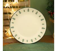 Fyne-Finds Tree Embossed Dinner Plate Festive Ceramic Tree Border Christmas Tableware Holiday Dining Seasonal Kitchen Decor