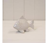 Fyne-Finds White Ceramic Fish Ornament Glazed Textured Beach Bathroom Nautical Xmas Figurine Novelty Gift (Large Fish)
