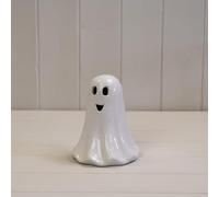 Fyne-Finds White Ceramic Ghost Decoration with LED Autumn Halloween Shelfsiiter Spooky Indoor Novelty Ornaments (Small)