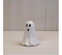 Fyne-Finds White Ceramic Ghost Decoration with LED Autumn Halloween Shelfsiiter Spooky Indoor Novelty Ornaments (Large)