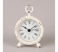Fyne-Finds White Metal Mantel Clock Numeral Rustic Shabby Chic Distressed Beaded Ring Handle Table Top Home Office Time Piece