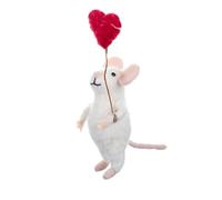 Fyne-Finds White Mouse with Red Heart Shoeless Joe Felt Wool Ornament Animal Figurine Home Decor Gift