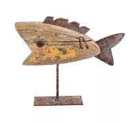 Fyne-Finds Wooden Fish on a Stand Ornament Shelf Sitter Distressed Shabby Chic Sculpture Gift