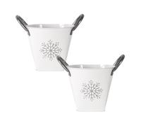Fyne-Finds Zinc Silver Christmas Snowflake Planter with Handles 17cm,6.5inch Tin Cover Home Garden Xmas Plant Pot Gift (2)