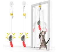 FYNIGO Cat Toys for Indoor Cats Adult Kitten, 2 Pack Door Hanging Interactive Mice Toys with Squeaky Sound and Feather Tail, No Batteries Required, Kitten Toys, Cat Enrichment Boredom Mouse Toy