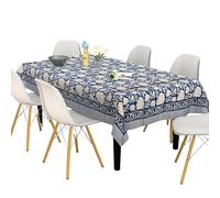 FYNITE Classic Indigo Vine Tablecloth | 60" x 60" Square | 100%Cotton | Hand Block Print | Washable | Farmhouse & Fall Decor | Table Cover for Halloween | Thanksgiving | Christmas | Wedding | Parties