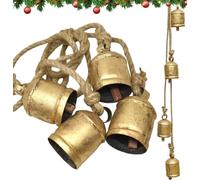 FYNJREX Rustic Metal Hanging Giant Cow Bells, Antique Gold, 4 Pack, Home Christmas Decor, Lucky Bells, Wreath and Mantle Decoration