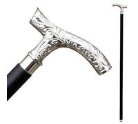 FYNJREX Vintage Antique Wooden Walking Stick T Shape Silver Brass Handle Gift