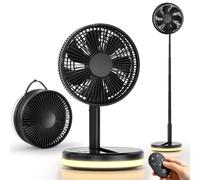FYNORA 7.87 Inch Foldable Portable Fan 16000mAh Large Capacity Type-C Fast Charge Dual Way Charging RF Remote Control Foldaway Handheld Desk Fan Black For Home Travel Camping Office UK